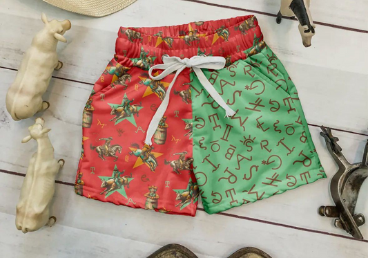 4.4 SS0596 Baby Boys Red Green Horse Rodeos Summer Pockets Shorts Bottoms Pre order
