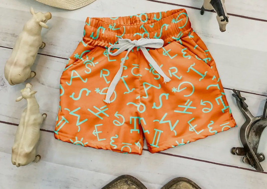 4.4 SS0598 Baby Boys Orange Aztec Letter Summer Pockets Shorts Bottoms Pre order