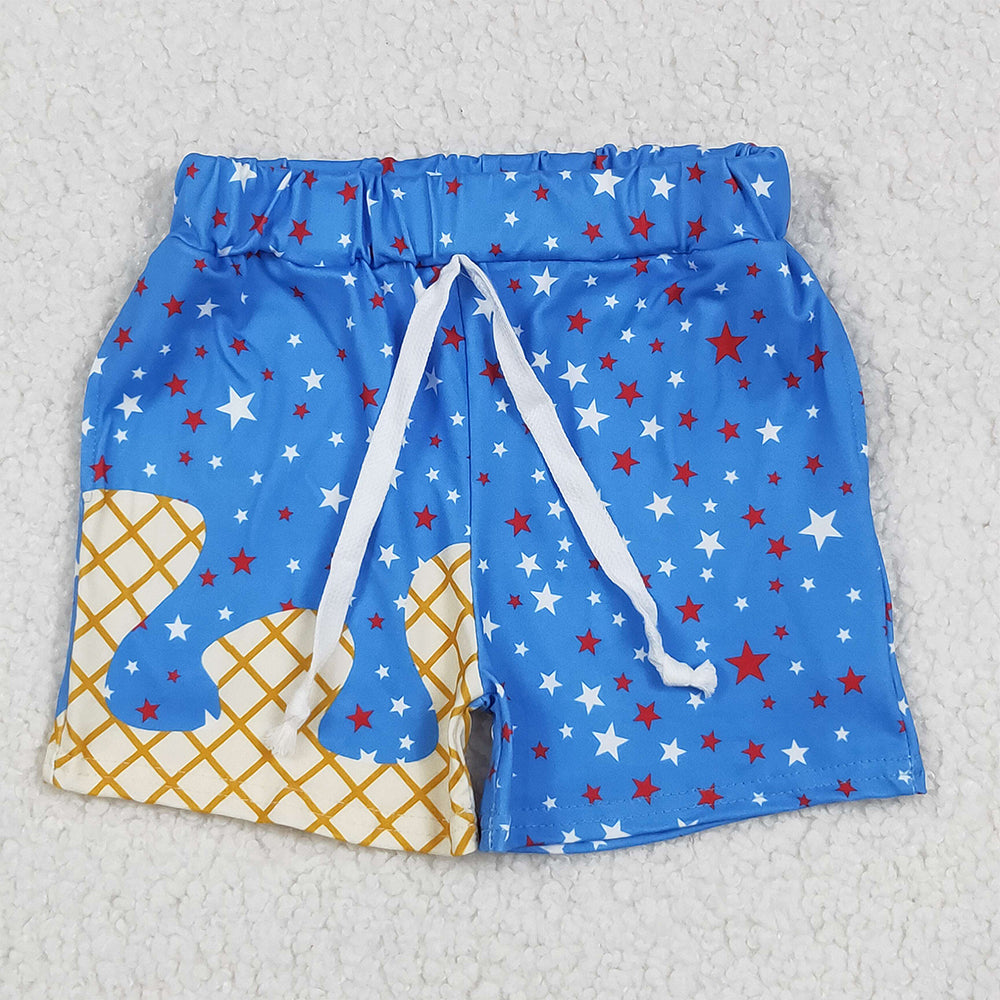 6.11 RTS NO MOQ Baby Boys Summer Pants SS0611 Blue Drip Stars Pockets Team Shorts Bottom