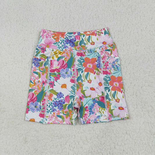 7.4 RTS NO MOQ Baby Girls Summer Pants SS0614 Pink Floral Yoga Short Bottoms