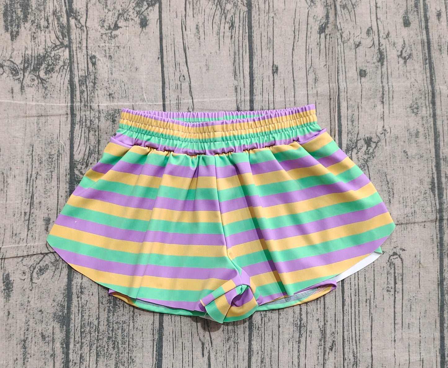 RTS Baby Girls Kids Mardi Gras Stripes Yoga Active Shorts Bottoms
