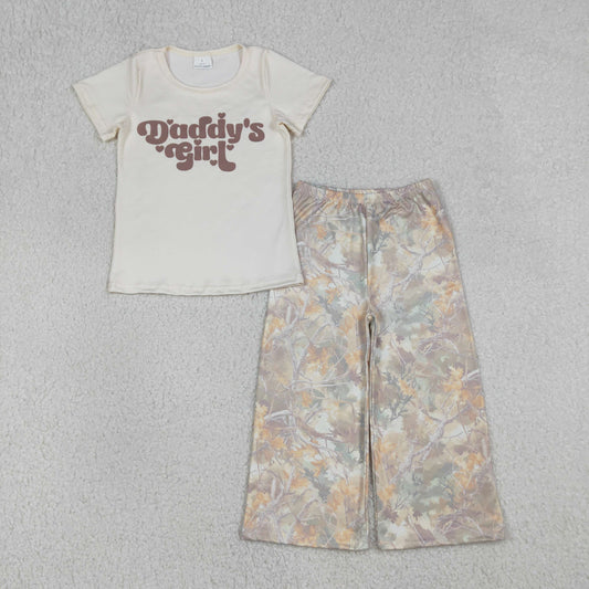 RTS Baby Kids Short Sleeves Daddy's Girl Hearts Shirt Camo Pants Clothes Set