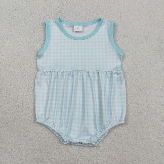 Baby Boys Infant Blue Plaid Sleeveless Summer Bubble Romper RTS