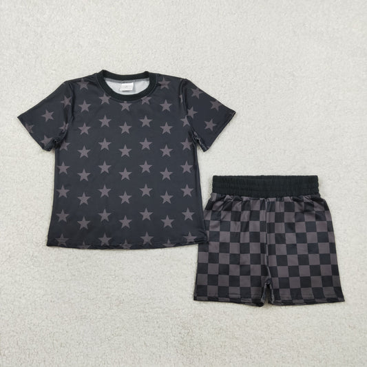 Baby Girls Kids Short Sleeves Stars Tops Checked Shorts Clothes Summer Set RTS