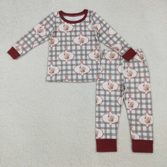 RTS Girls Kids turkey Bows Plaid Shirt Pants Thanksgiving Pajamas Clothes Set