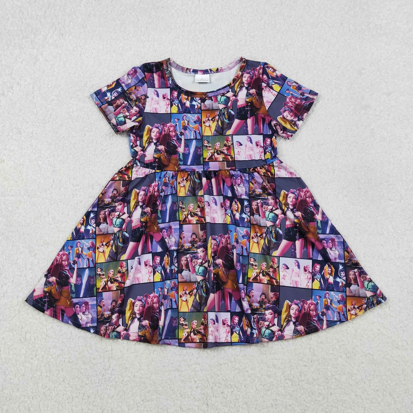 RTS Baby Girls Kids Short Sleeves Music Character Knee Length Dress