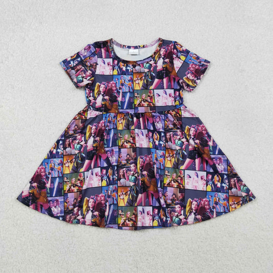 RTS Baby Girls Kids Short Sleeves Music Character Knee Length Dress