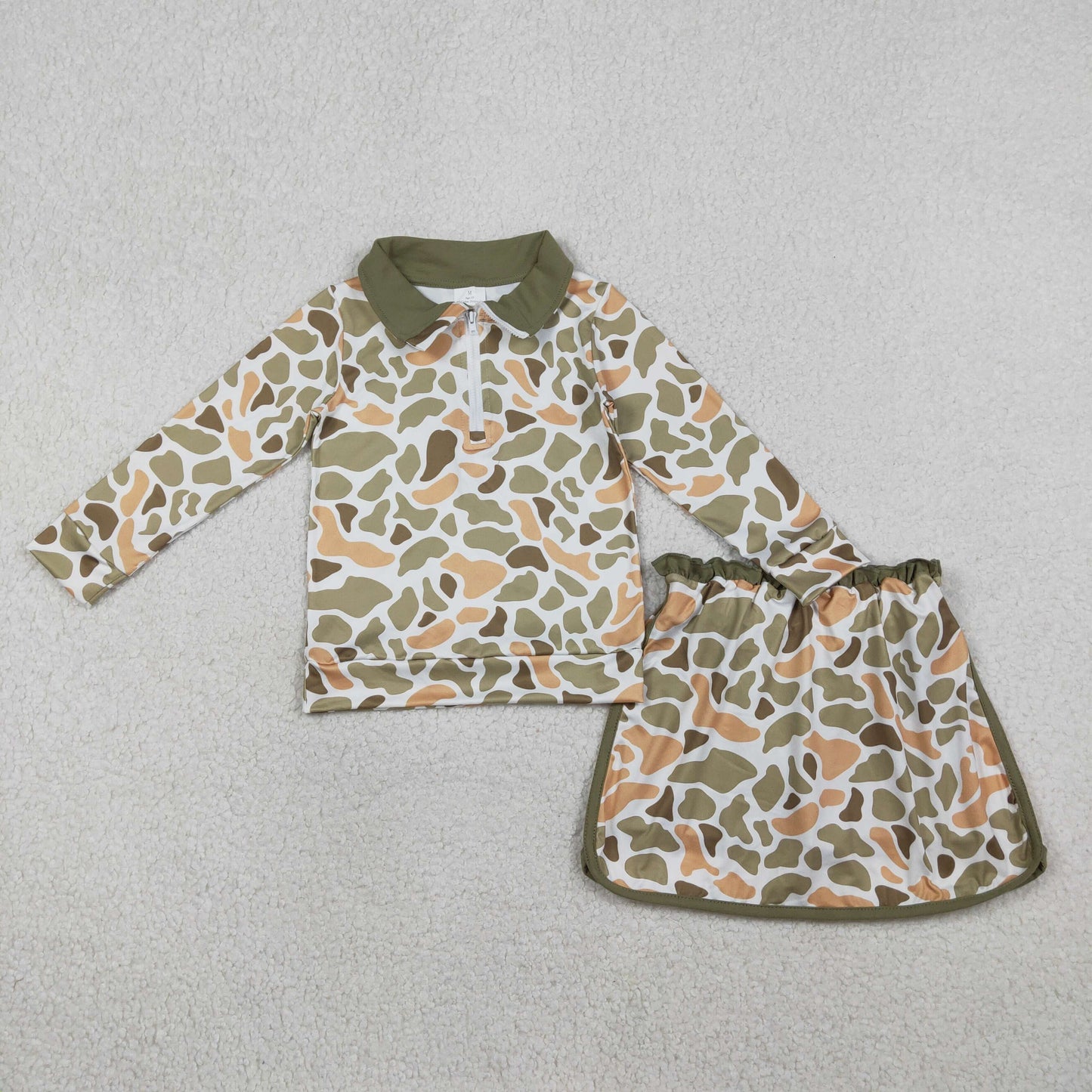 RTS Sibling Baby Girls Toddler Long Sleeves Camo Print Zipper Shirts Skirt Shorts Sets