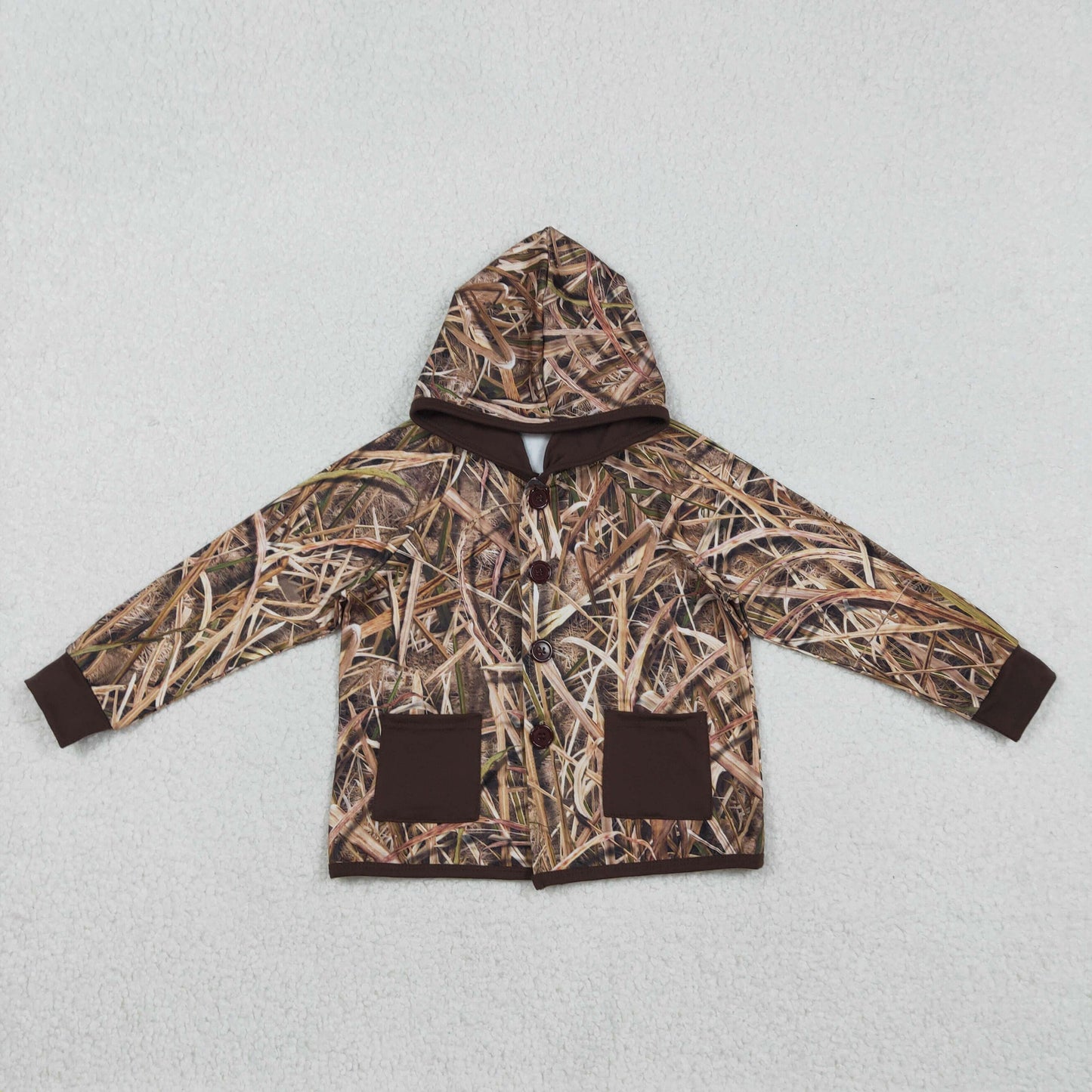RTS Baby Boys Kids Leaves Camo Hoodie Pockets Buttons Shirt Tops