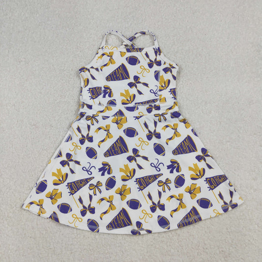 RTS Baby Girl Sleeveless Purple Football Bows Cheer Summer Yoga Active Dress
