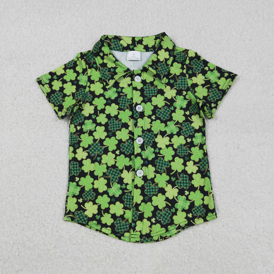 RTS Baby Boys Short Sleeves St Patrick Buttons Green Clovers Shirt Tops