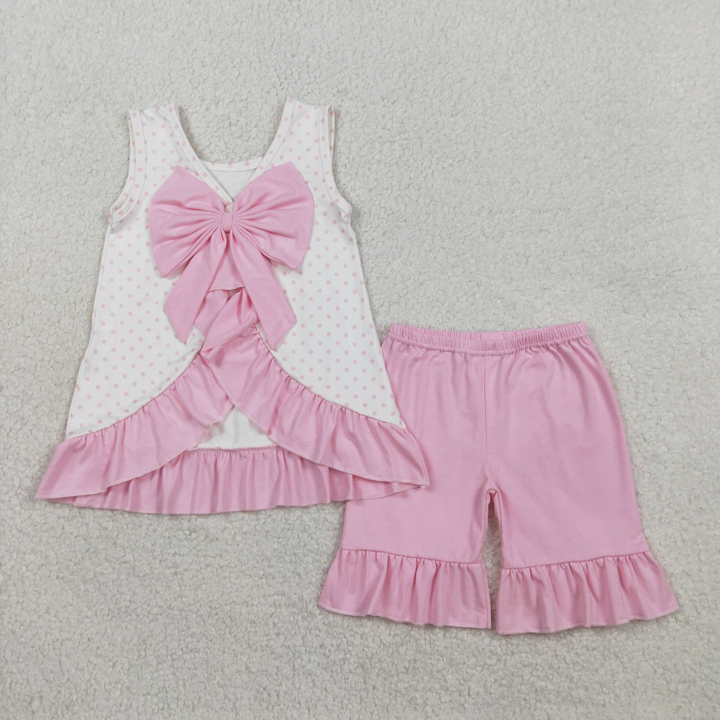 RTS Baby Girls Embroidery Golf Flower Bows Ruffle Tops Pink Shorts Clothes Set
