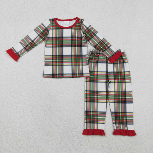 RTS Girls Kids Long Sleeves Christmas Plaid Shirt Pants Pajamas Clothes Set