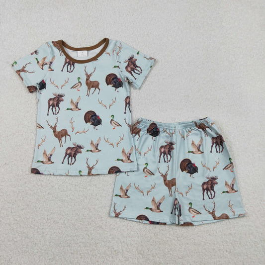 RTS Baby Girls Kids Short Sleeves Deer Ducks turkey Shirt Shorts Hunting Pajamas Set