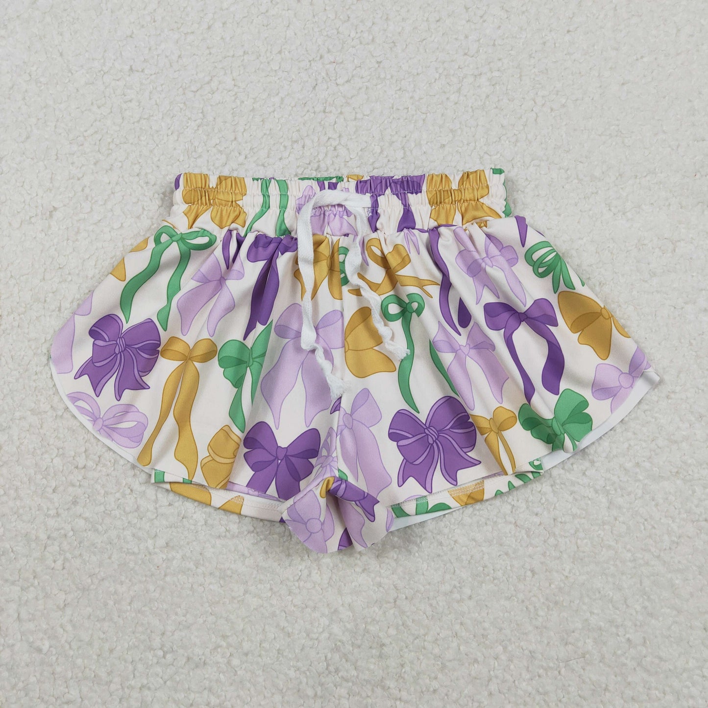 RTS Baby Girls Kids Mardi Gras Colorful Bows Yoga Active Shorts Bottoms