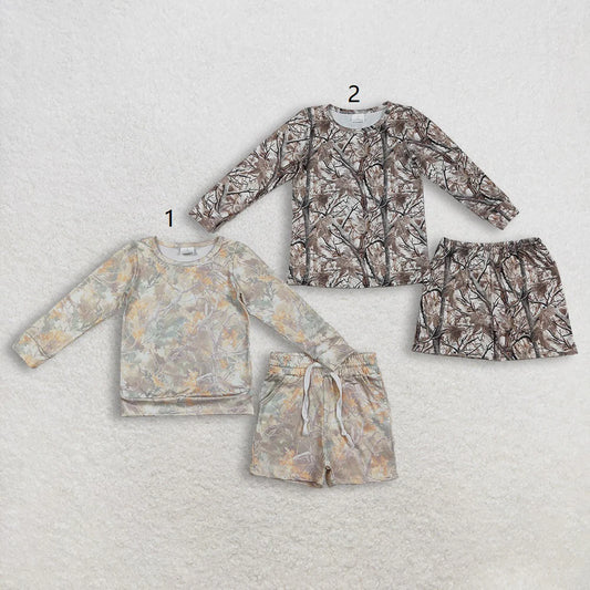 RTS Sibling Baby Girls Long Sleeves Camo Print Shirts Shorts Summer Clothes Sets