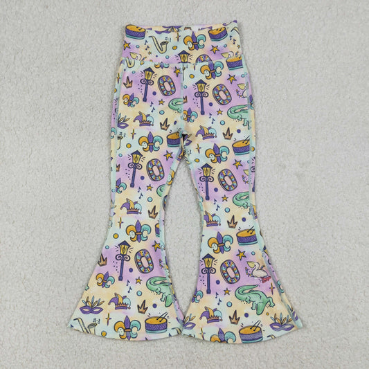 RTS Baby Girls Mardi Gras Anchors Masks Yoga Bell Bottom Pants