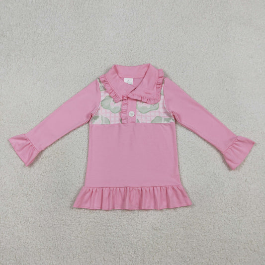 RTS Baby Girls Kids Pink Long Sleeves Golf Buttons Pullover Shirt