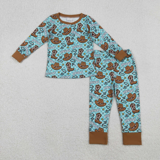 RTS Baby Boy Long Sleeves Western Howdy Boots Hats Shirt Pants Pajamas Set