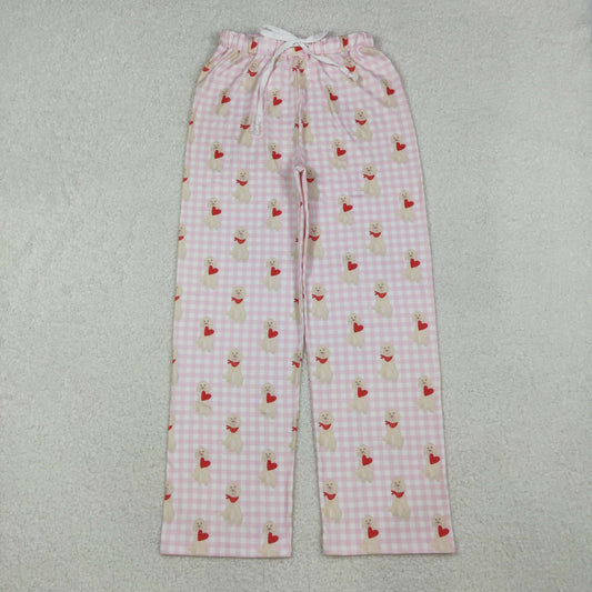 RTS Adult Woman Dogs Hearts Plaid Valentine's Day Pink Pajamas Pants