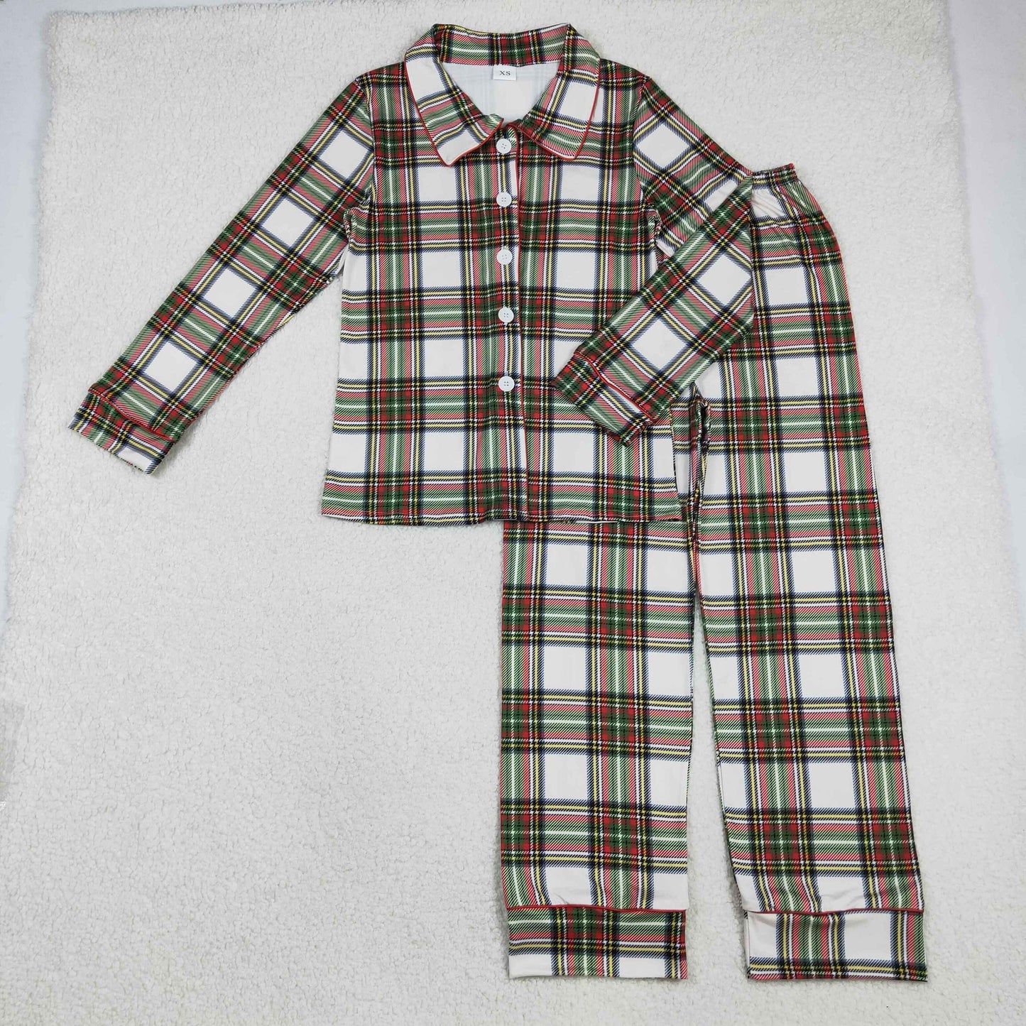 RTS Adult Woman Long Sleeves Christmas Plaid Buttons Shirt Pants Pajamas Clothes Set