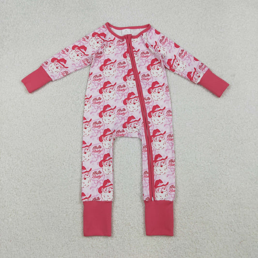 RTS Baby Girl Long Sleeves Christmas Bows Santa Zipper Pink Romper