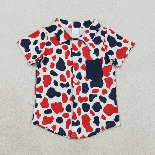 RTS Baby Boys Short Sleeves Red Blue Camo 4th of July Buttons Shirt Tops