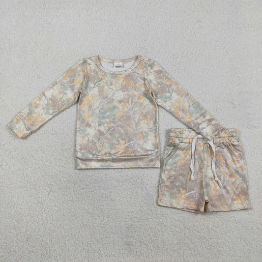 RTS Baby Girls Long Sleeve Leaves Camo Tops Pockets Shorts Clothes Set