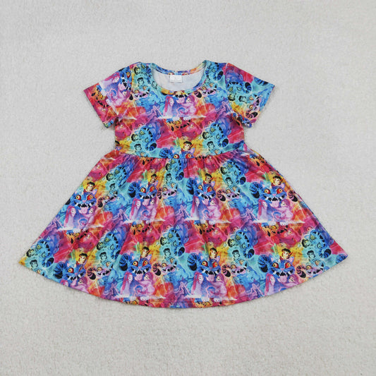 RTS Baby Girls Kids Short Sleeves Music Character Colorful Knee Length Dress