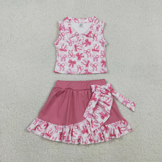 RTS Baby Girls Bows Plaid Buttons Tops Ruffle Skirt Shorts Yoga Active Clothes Set