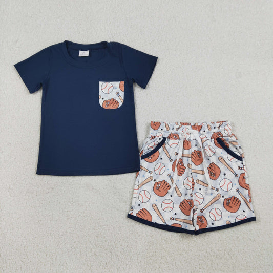 RTS Baby Boys Short Sleeves Navy Shirt Baseball Pockets Shorts Clothes Set