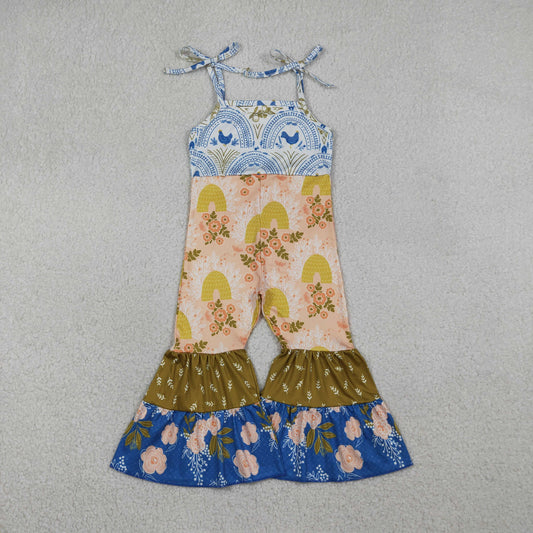 RTS Baby Girls Kids Straps Chicken Flowers Bell Pants Jumpsuit