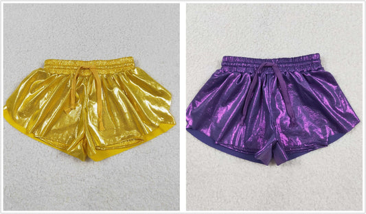 RTS Sibling Baby Girls Kids Purple Yellow Leather Shorts Bottoms