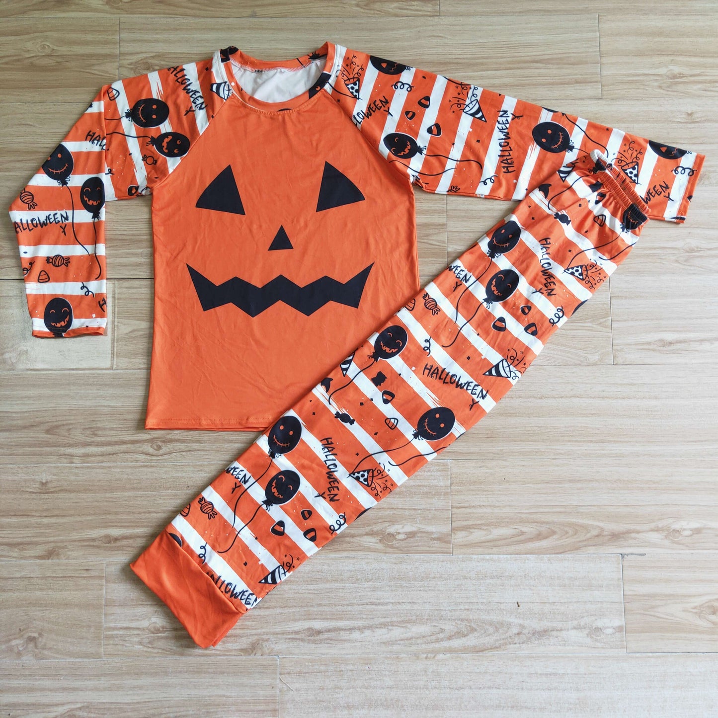 BLP0021  adult halloween long sleeve orange pajamas set women and man outfit