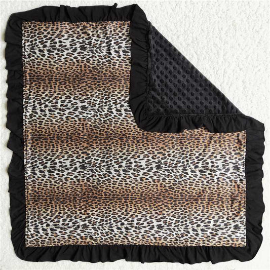 fashion leopard print kids blanket with black ruffle