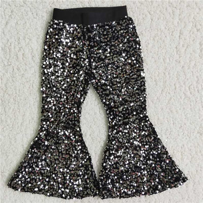 B4-11 girl fashion red sequins flare pants with elastic waist