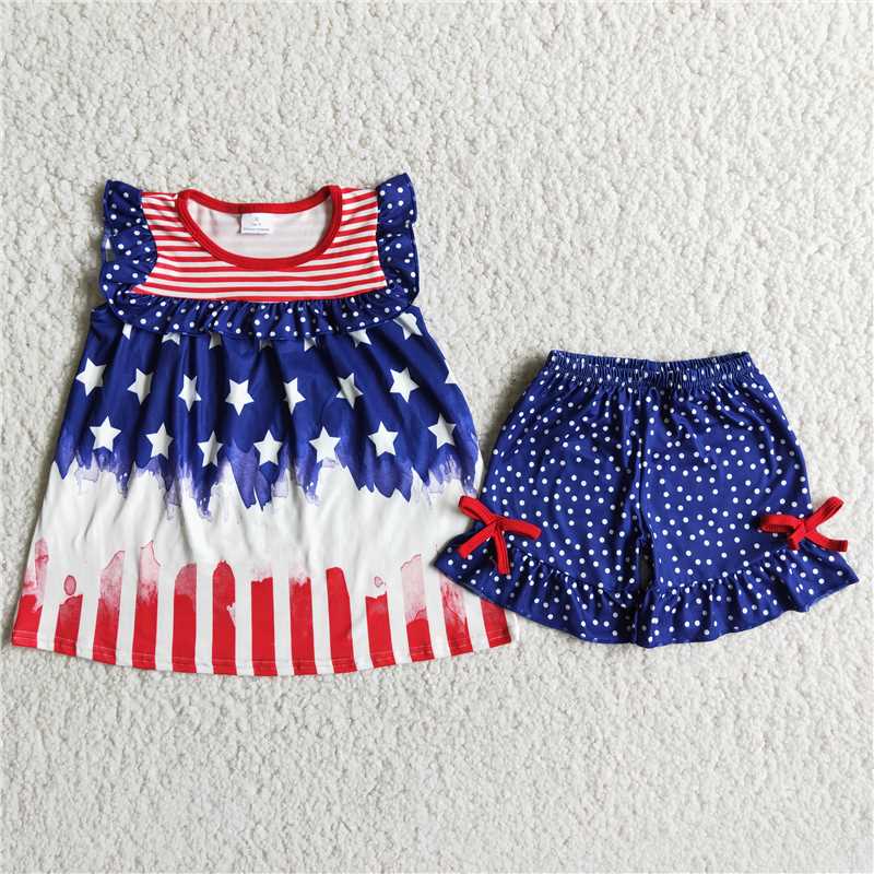happy 4th girl stitching  outfit with star and dot pattern