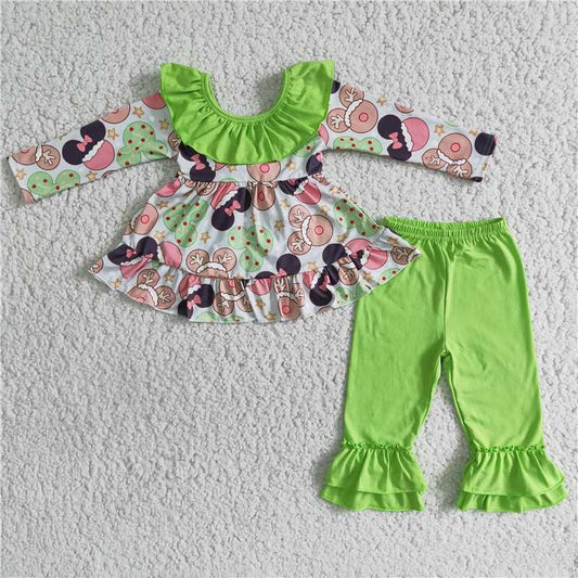 girl new style tunic and green pants outfit for christmas