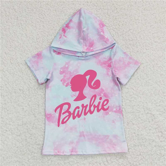 GT0153 Girls Light  Pink Hoodie Short Sleeve Top