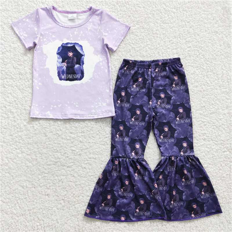 GSPO0448  Girls WEDNESDAY purple short-sleeved trouser suit