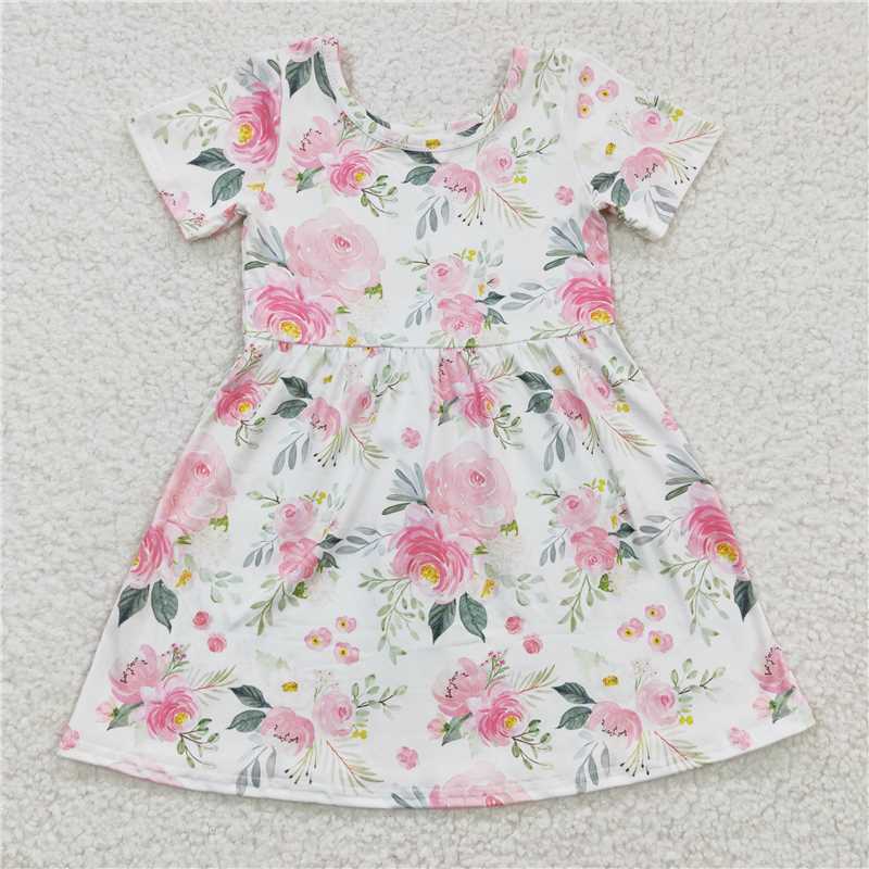 GSD0274 Pink Flower Short Sleeve Dress