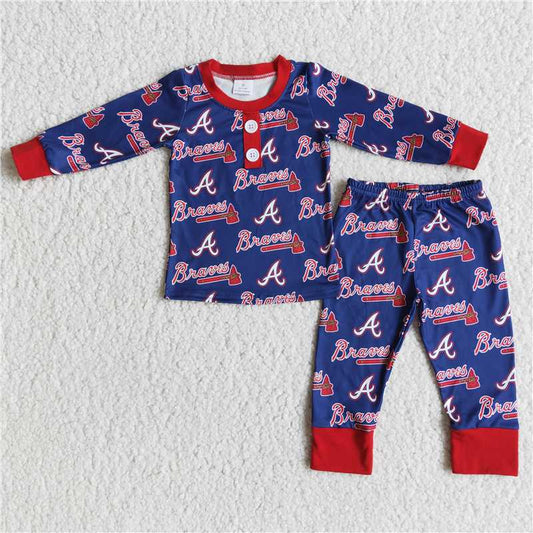6 A29-19 boy dark blue long sleeve pajamas set with letter design