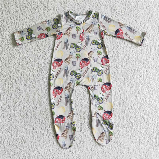 LR0099 Farm House Car Long Sleeve Onesie