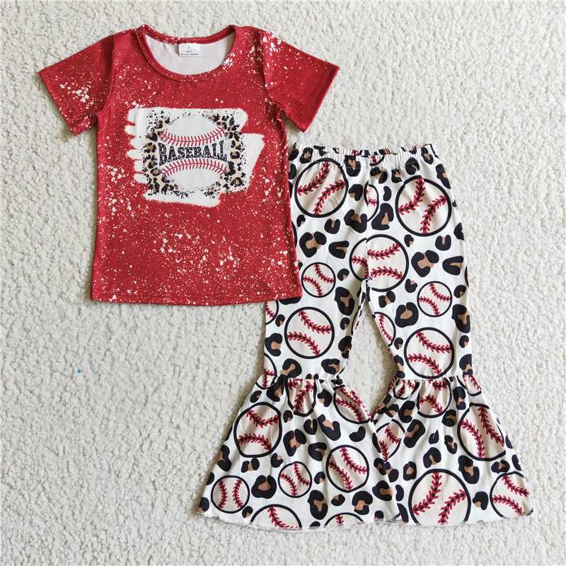 GSPO0217 Children's BASEBALL leopard baseball red short-sleeved trouser suit