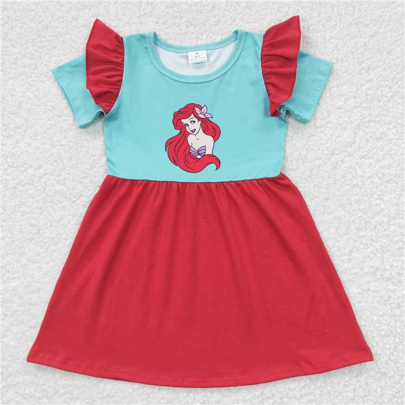 GSD0250 Girls Cartoon Green Red Short Sleeve Dress