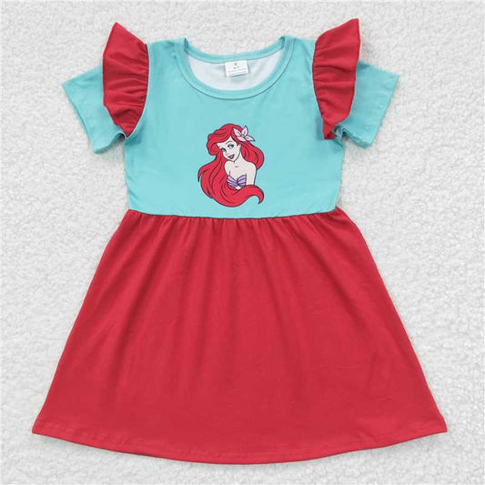 GSD0250 Girls Cartoon Green Red Short Sleeve Dress