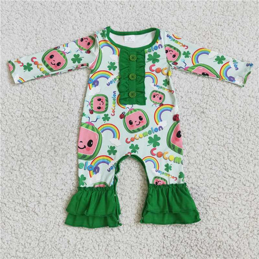 infants long sleeve romper baby girls rainbow and luck leaf pattern jumpsuit