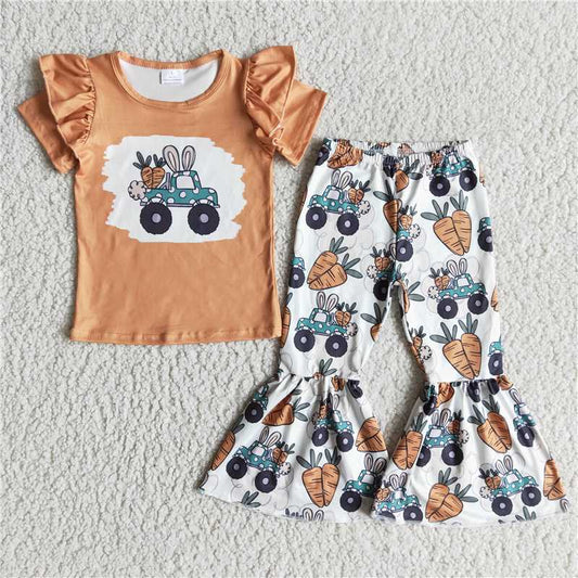 D11-4 Easter Bunny Ears Truck Short Sleeve Pant Set