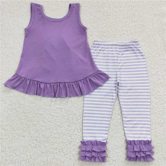 GSPO0506 Girls Purple Lace Stripe Tank Top Trouser Set