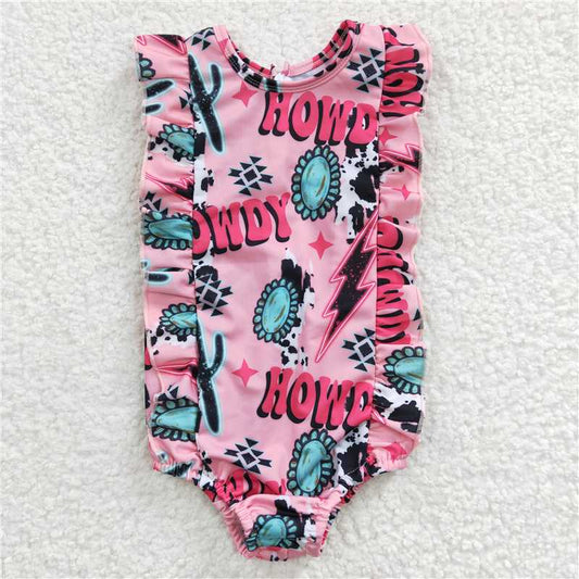 S0036 Girls letter Cactus Jewel Pink One Piece Swimsuit